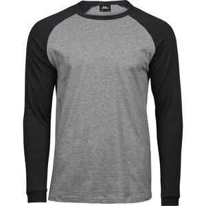 Tee Jay Mens Heather Baseball T-Shirt / Heather Grey/Black
